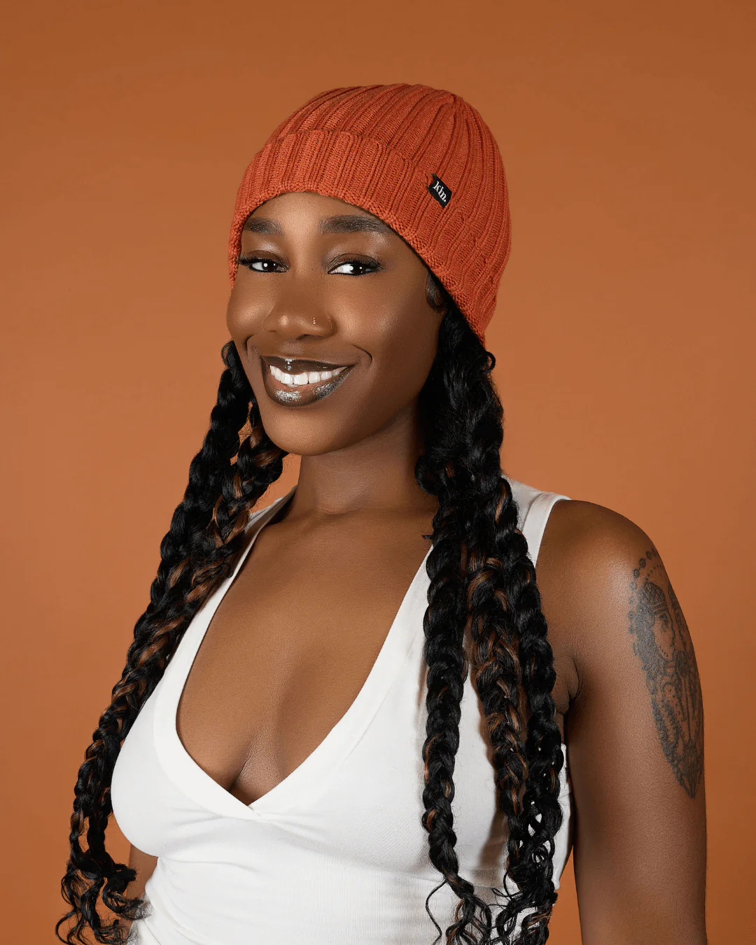 Rusty Orange Stripe Satin Lined Beanie