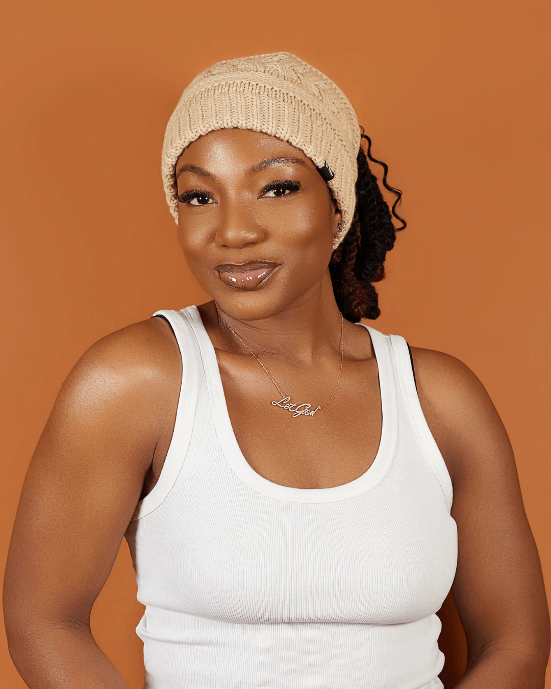 Sand Satin Lined Ponytail Beanie 2 Sand Satin Lined Ponytail Beanie