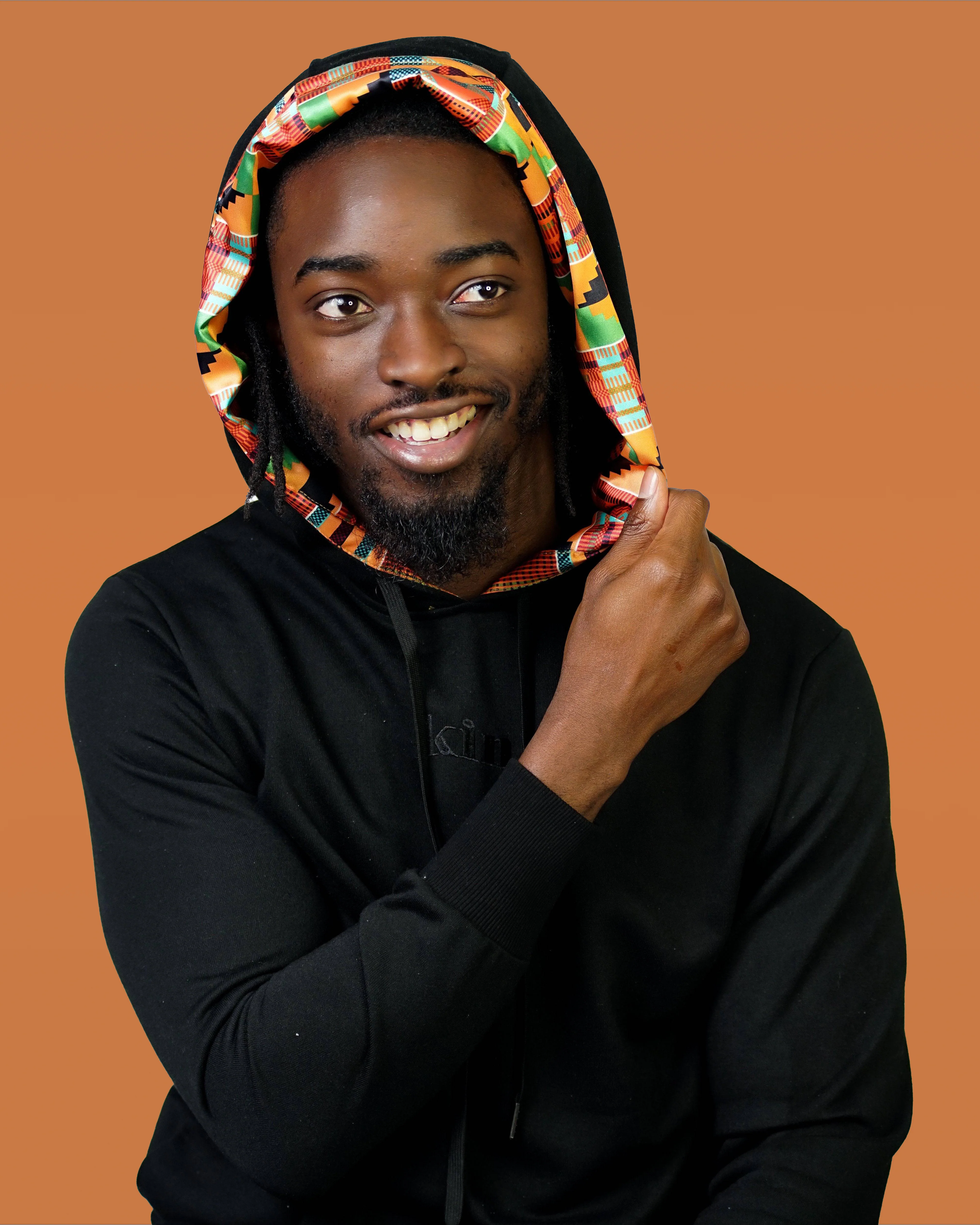 Black Kente Thin Satin Lined Hoodie