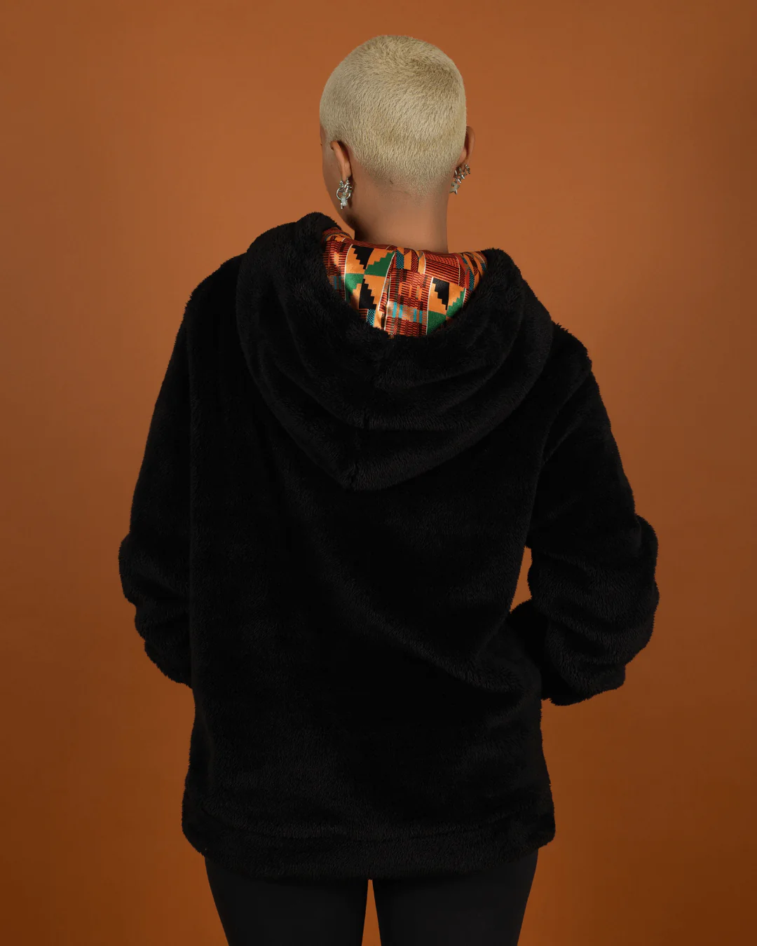 Black Kente Thin Teddy Satin Lined Hoodie 3 Black Kente Thin Teddy Satin Lined Hoodie