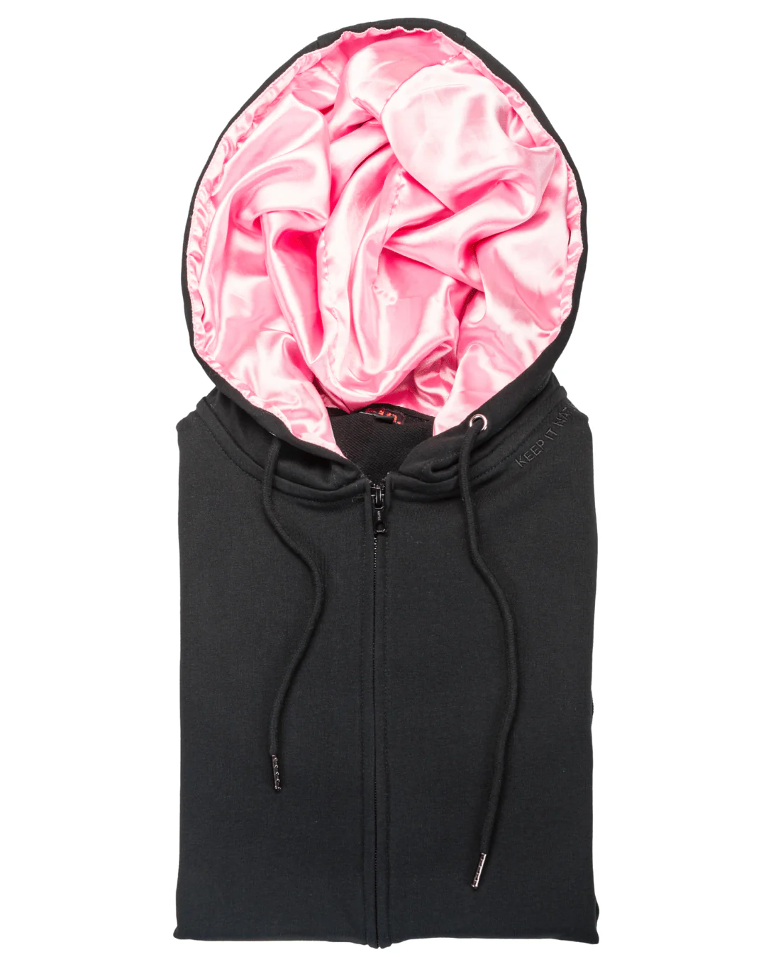 Black Rosé Thin Satin Lined Zip Up Hoodie