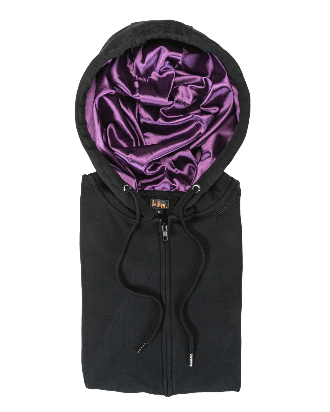 Black Royalty Thin Satin Lined Zip Up Hoodie