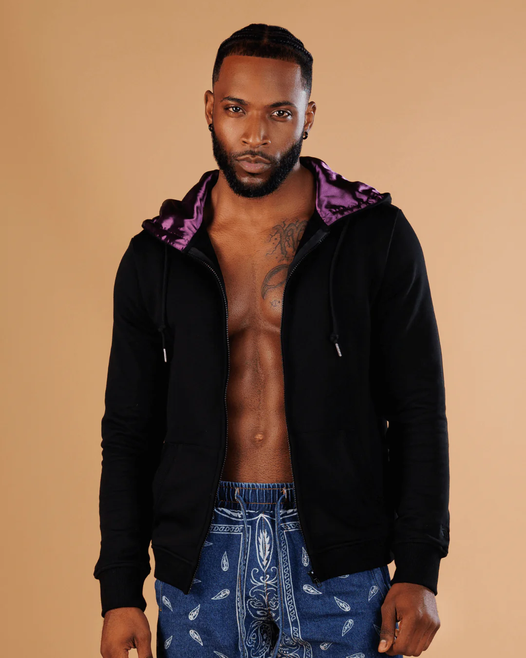 Black Royalty Thin Satin Lined Zip Up Hoodie 3 Black Royalty Thin Satin Lined Zip Up Hoodie