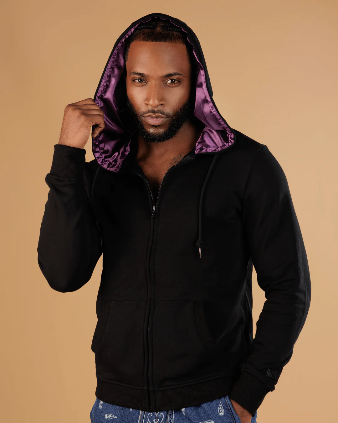 Black Royalty Thin Satin Lined Zip Up Hoodie 6 Black Royalty Thin Satin Lined Zip Up Hoodie