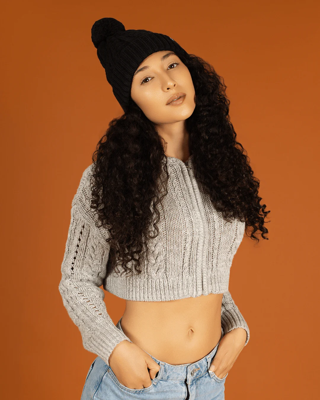 Black Satin Lined Pom Pom Beanie
