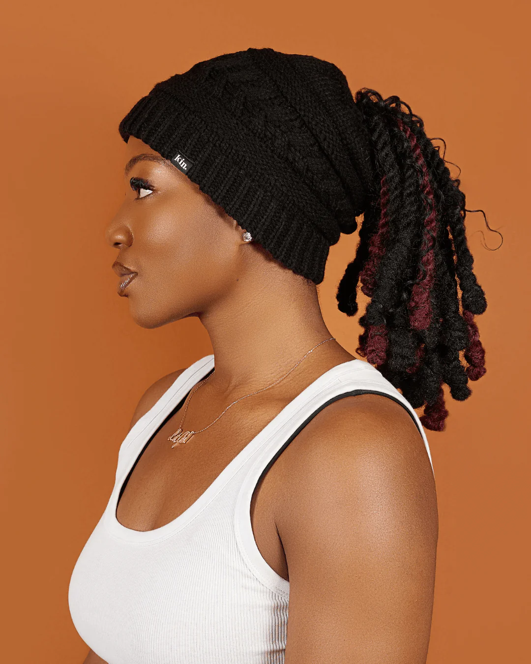 Black Satin Lined Ponytail Beanie 3 Black Satin Lined Ponytail Beanie