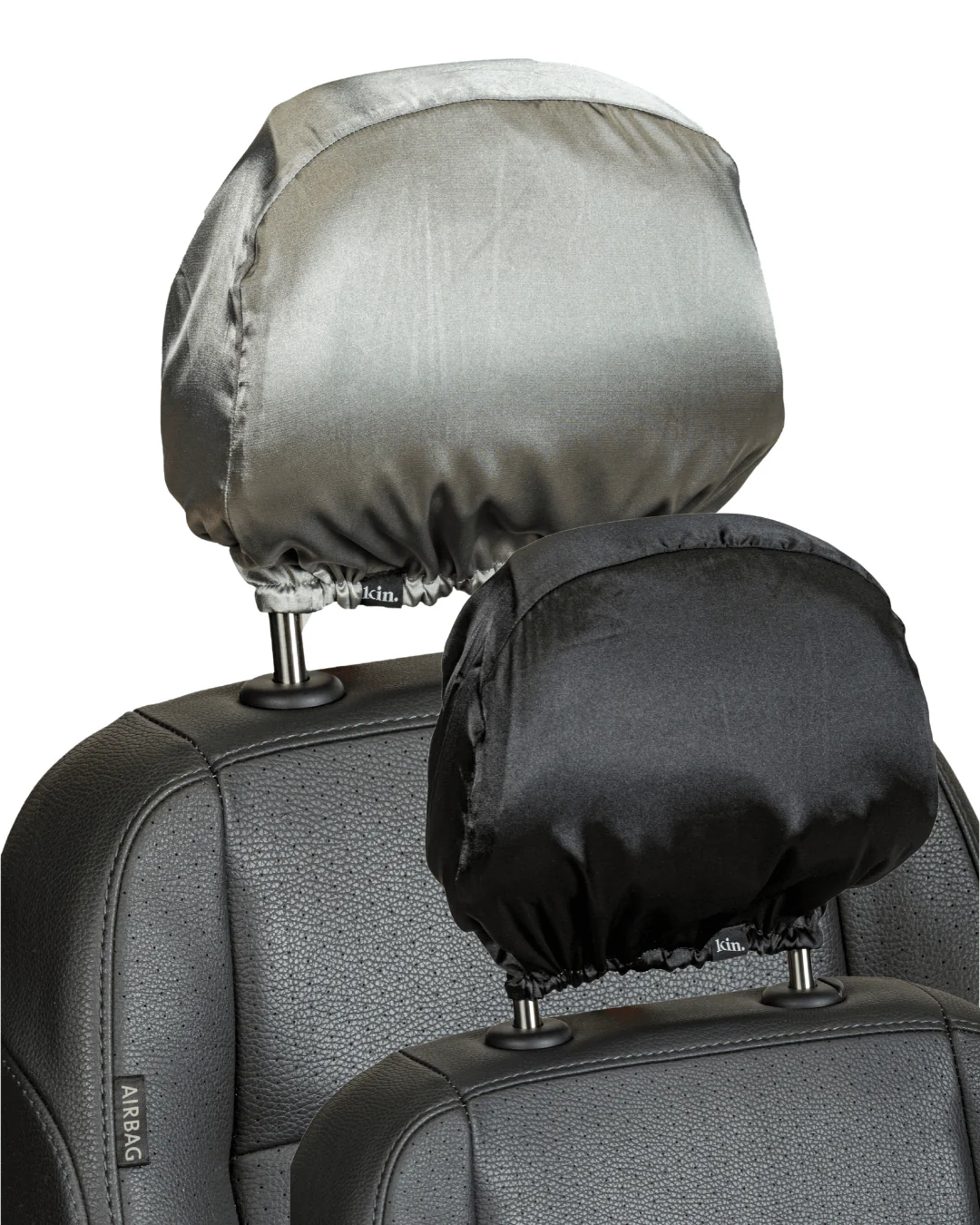 Grey Satin Car Headrest Cover (Pack of 2)