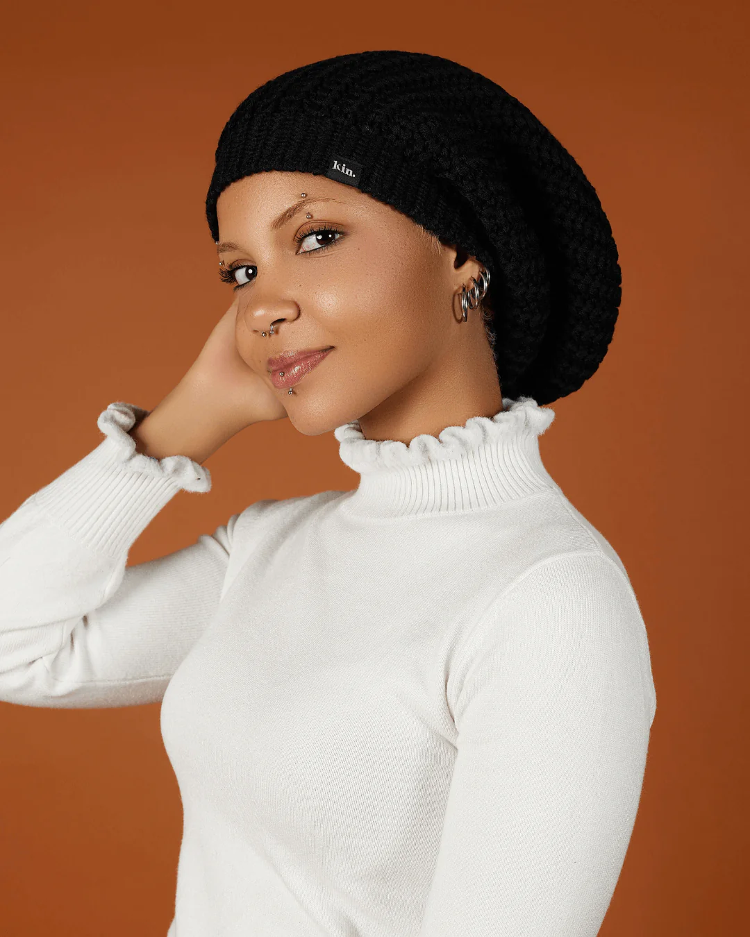 Black Slouch Satin Lined Beanie