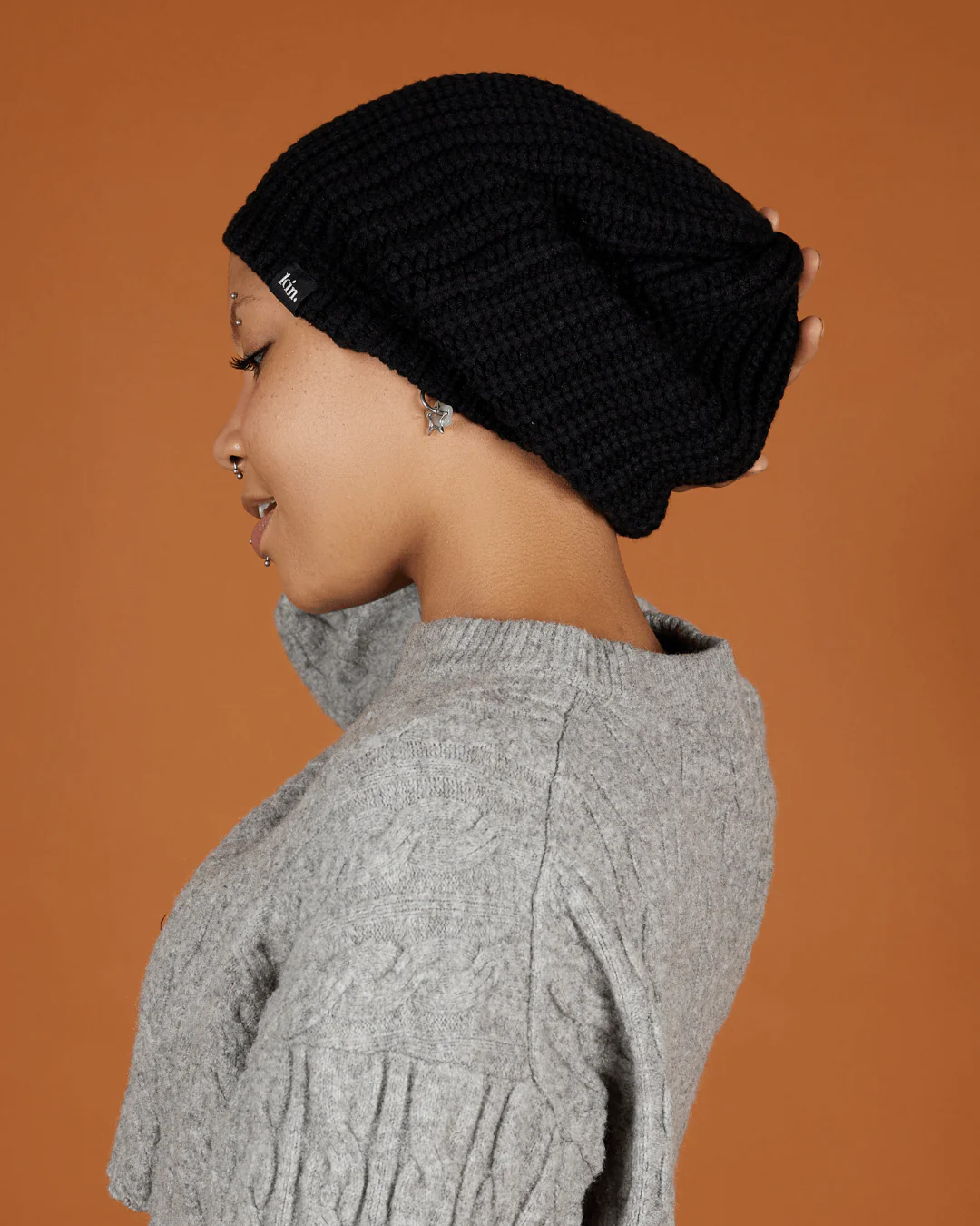 Black Slouch Satin Lined Beanie