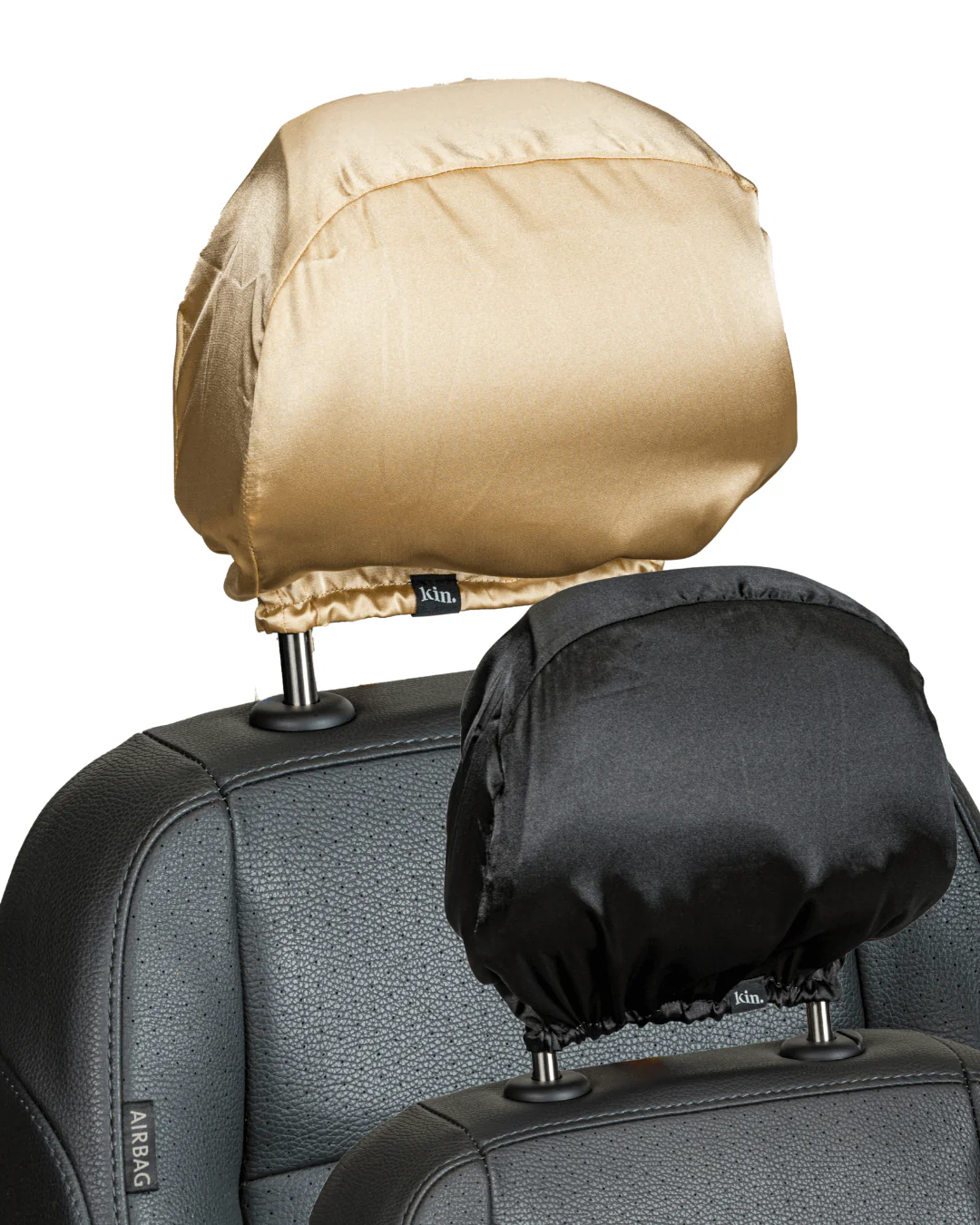 Tan Satin Car Headrest Cover (Pack of 2)