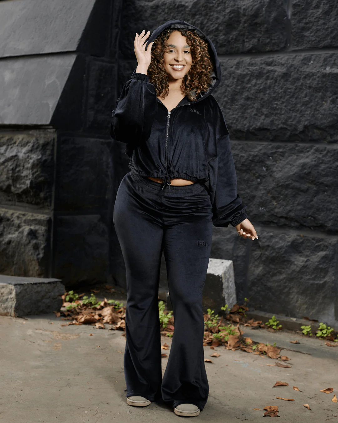 Black Velour Satin Lined Crop Zip Up Hoodie 5 Black Velour Satin Lined Crop Zip Up Hoodie