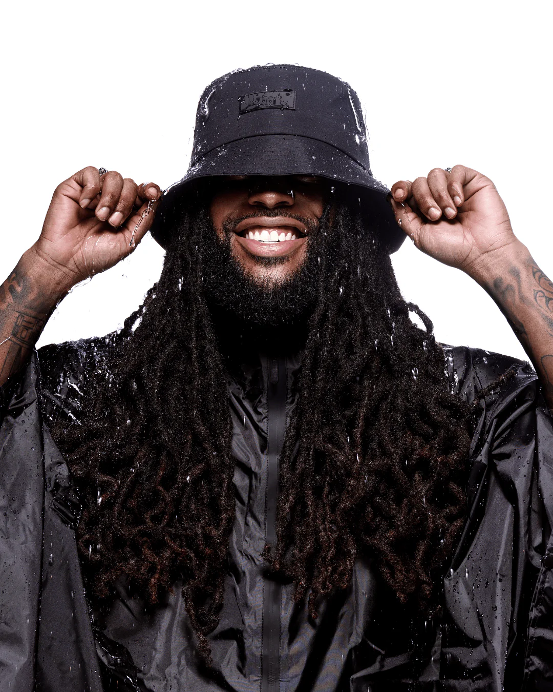 Black Waterproof Satin Lined Bucket Hat.