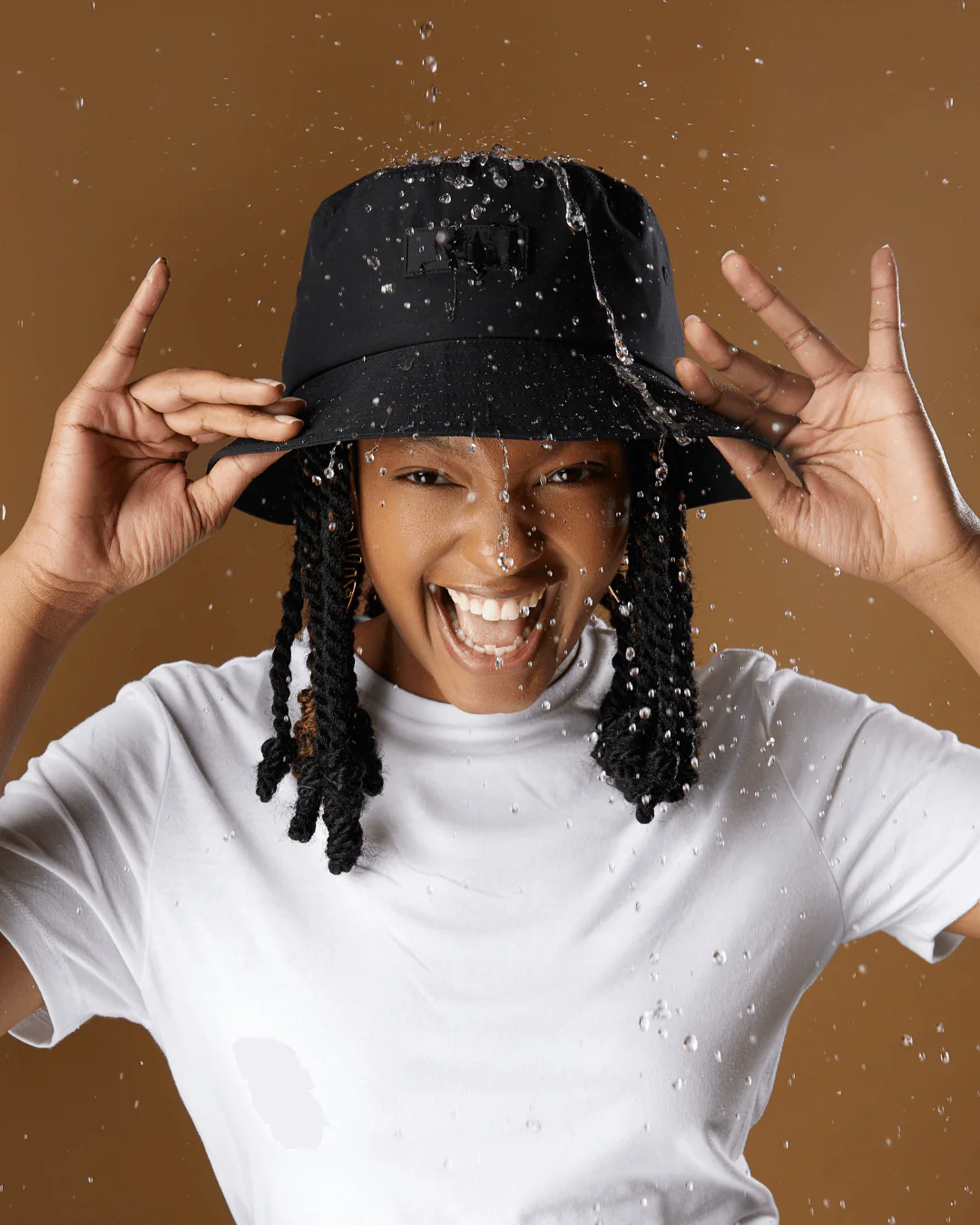 Black Waterproof Satin Lined Bucket Hat.