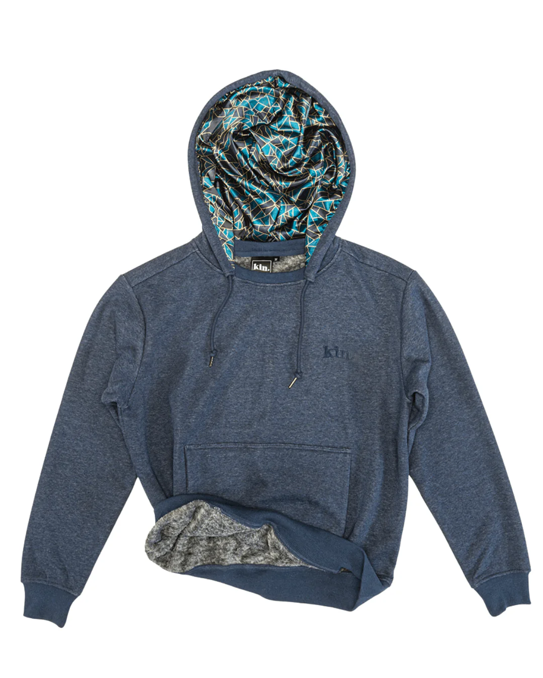 Blue Geo Thick Satin Lined Hoodie