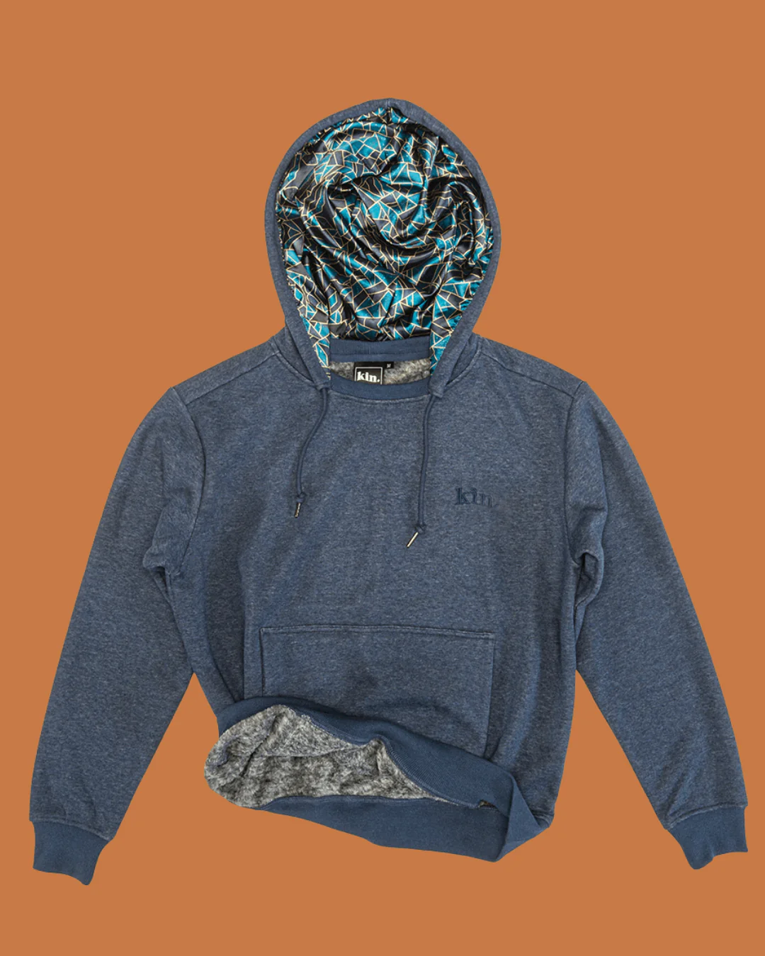 Blue Geo Thick Satin Lined Hoodie