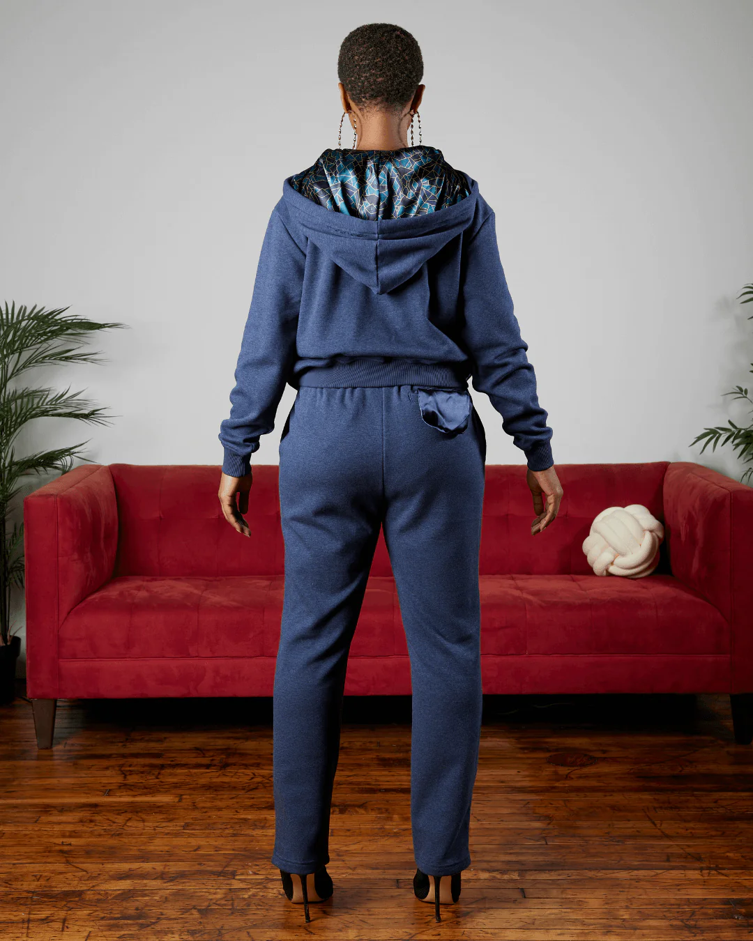 Blue Geo Thick Satin Lined Hoodie