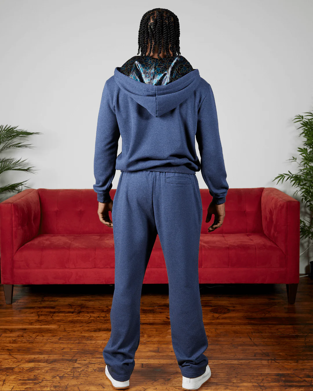 Blue Geo Thick Satin Lined Hoodie