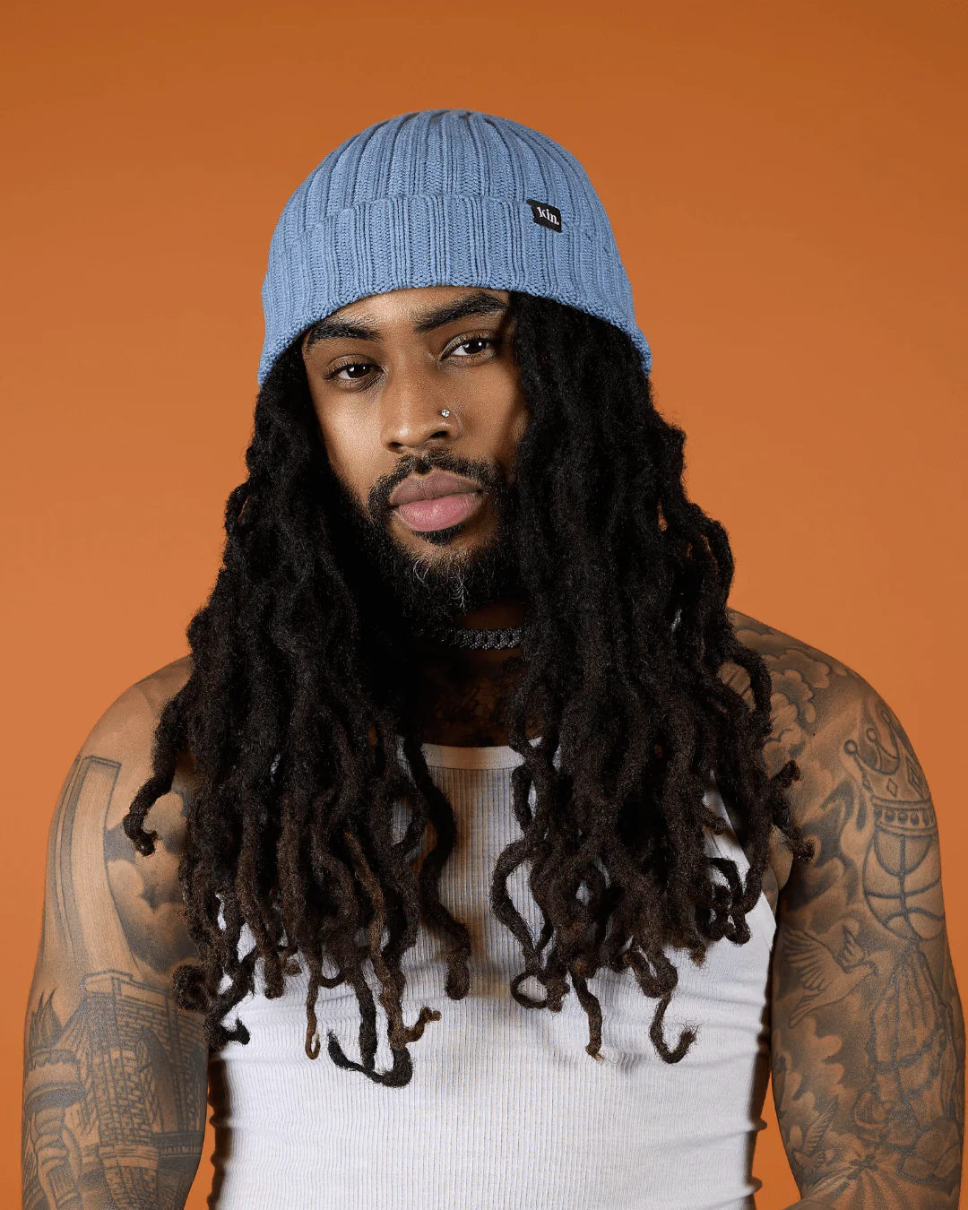 Blue Stripe Satin Lined Beanie