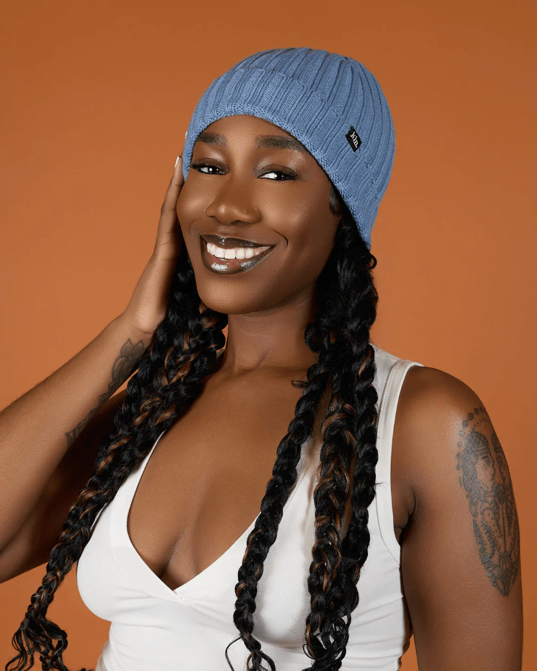 Blue Stripe Satin Lined Beanie