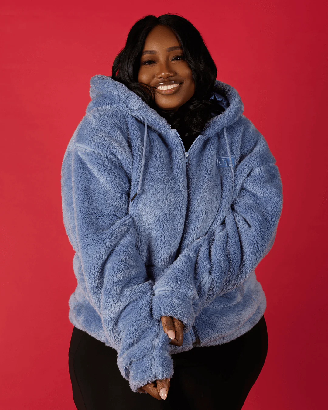 Blue Thick Teddy Satin Lined Zip Up Hoodie
