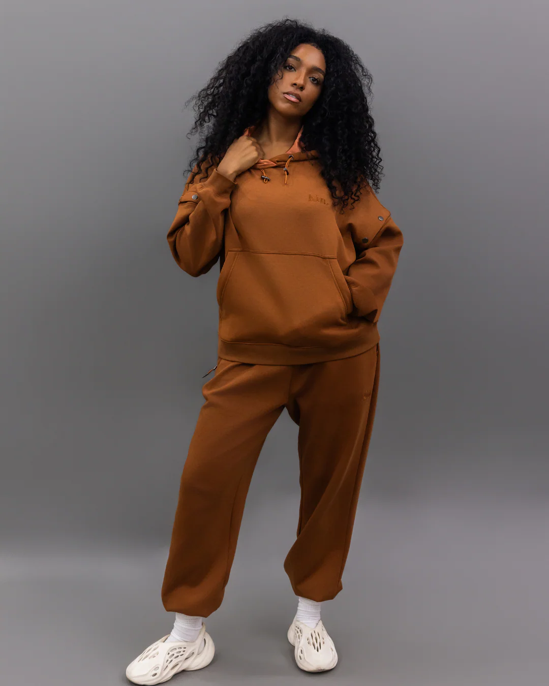 Brown Convertible Pullover Satin Lined Hoodie