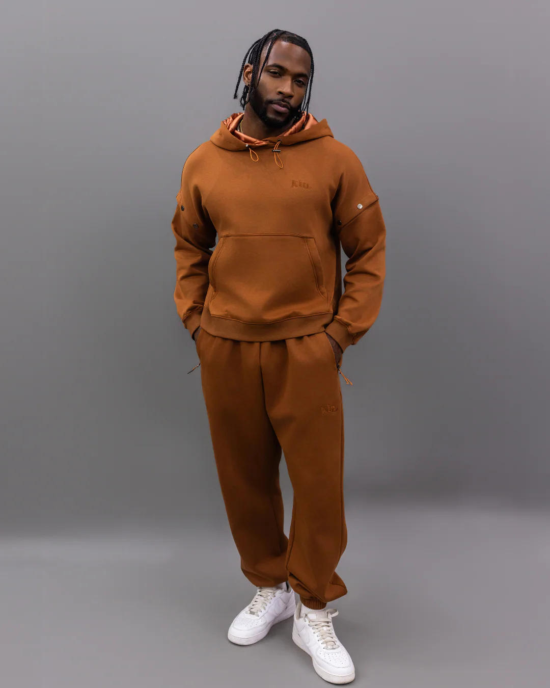 Brown Convertible Pullover Satin Lined Hoodie