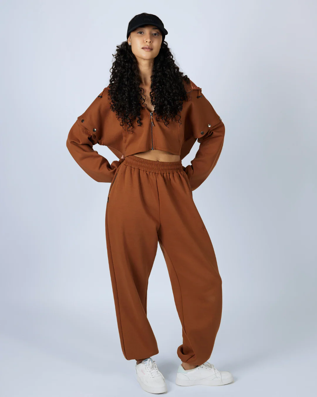 Brown Convertible Zip Up Satin Lined Hoodie