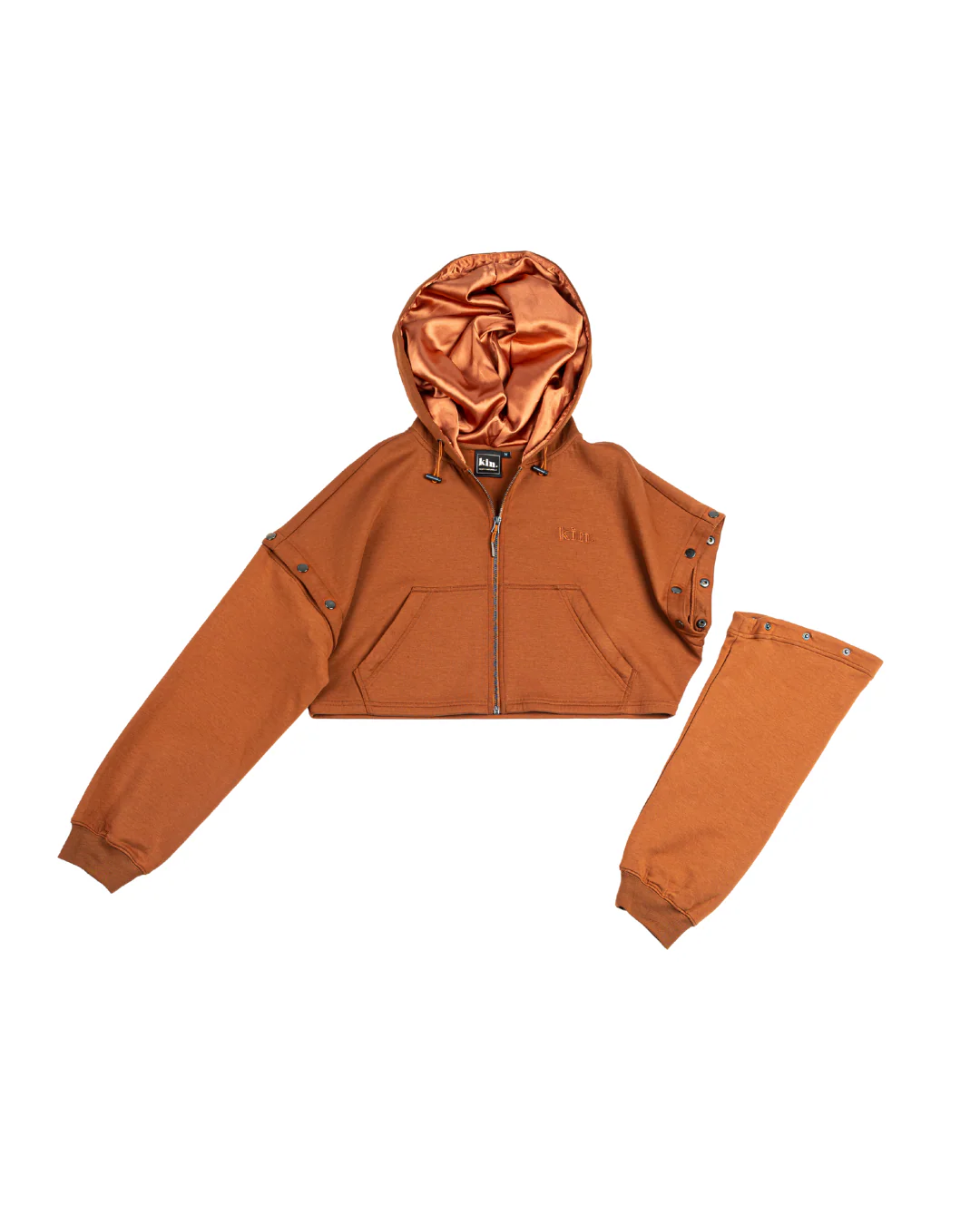 Brown Convertible Zip Up Satin Lined Hoodie