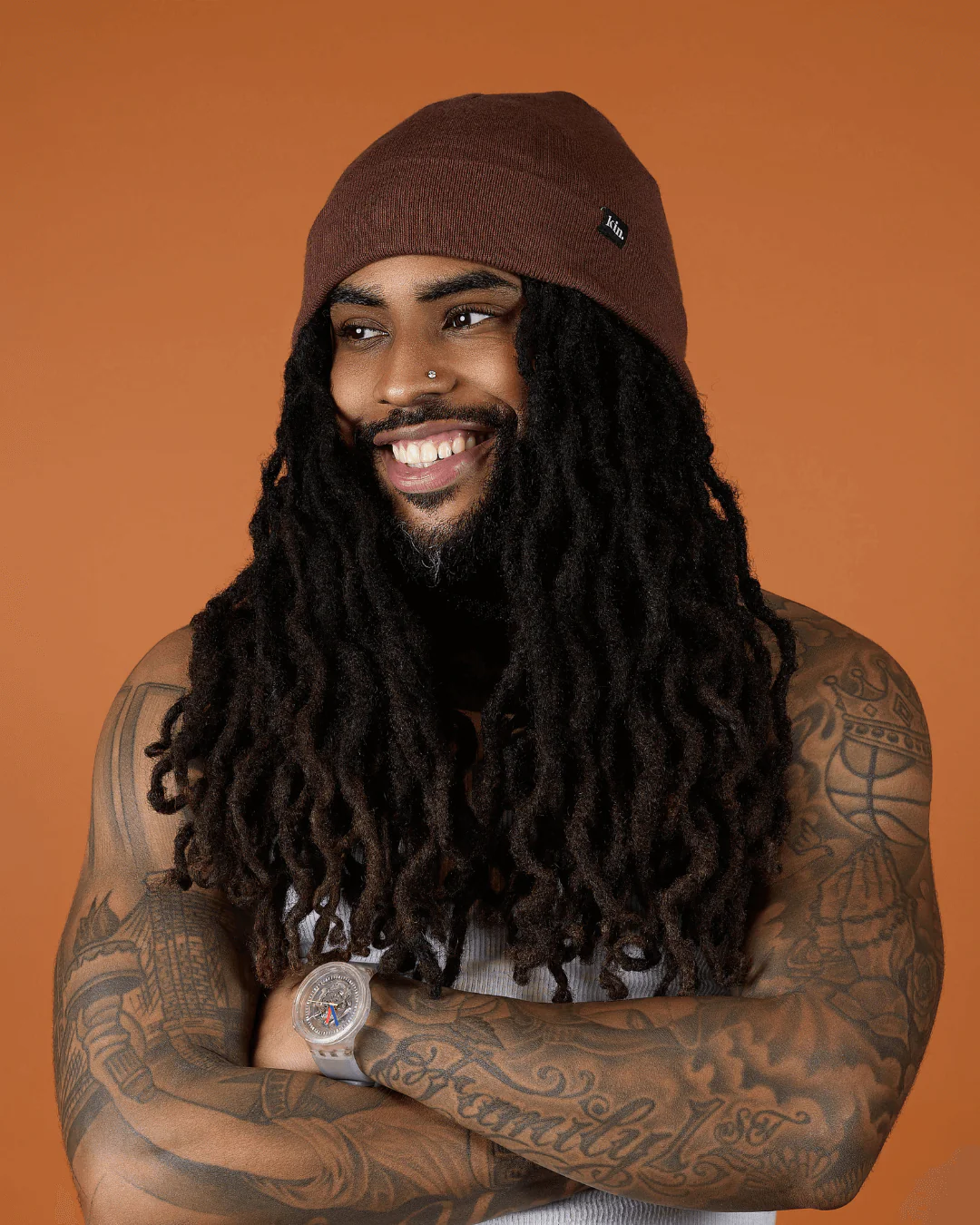 Brown Jersey Satin Lined Beanie
