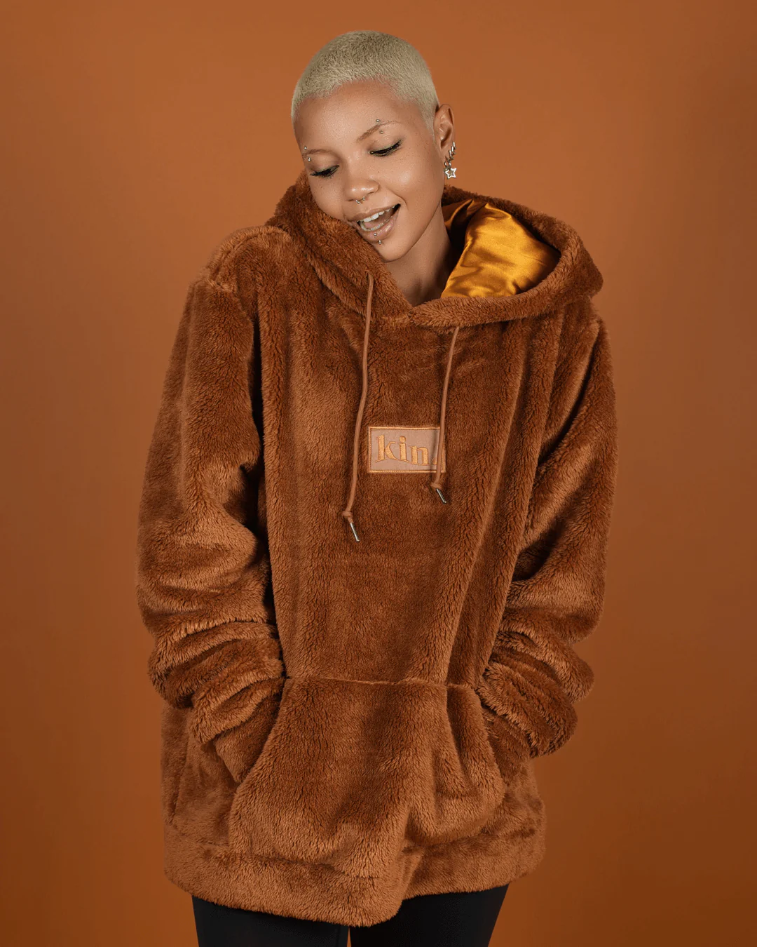 Brown Sugar Thin Teddy Satin Lined Hoodie