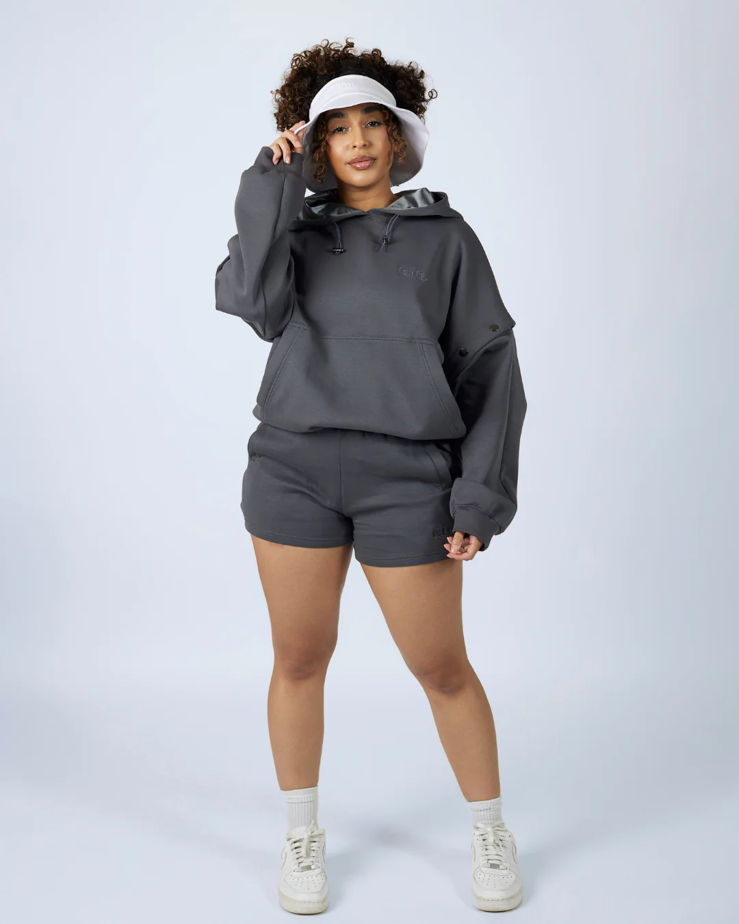 Charcoal Grey Convertible Pullover Satin Lined Hoodie