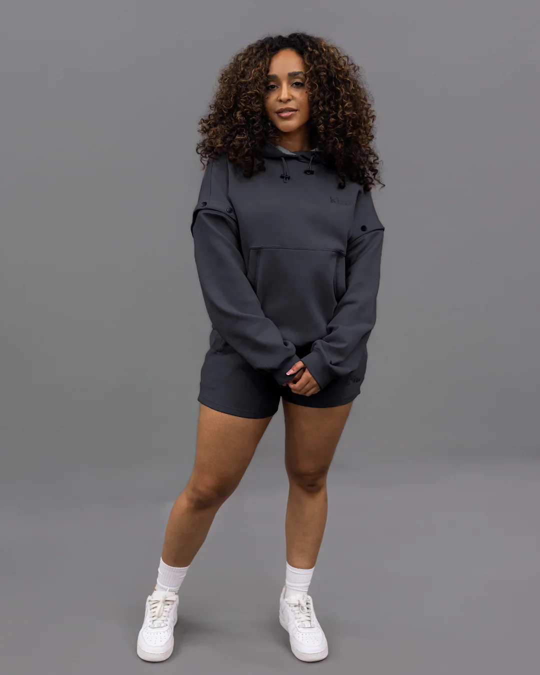 Charcoal Grey Convertible Pullover Satin Lined Hoodie 10 Charcoal Grey Convertible Pullover Satin Lined Hoodie