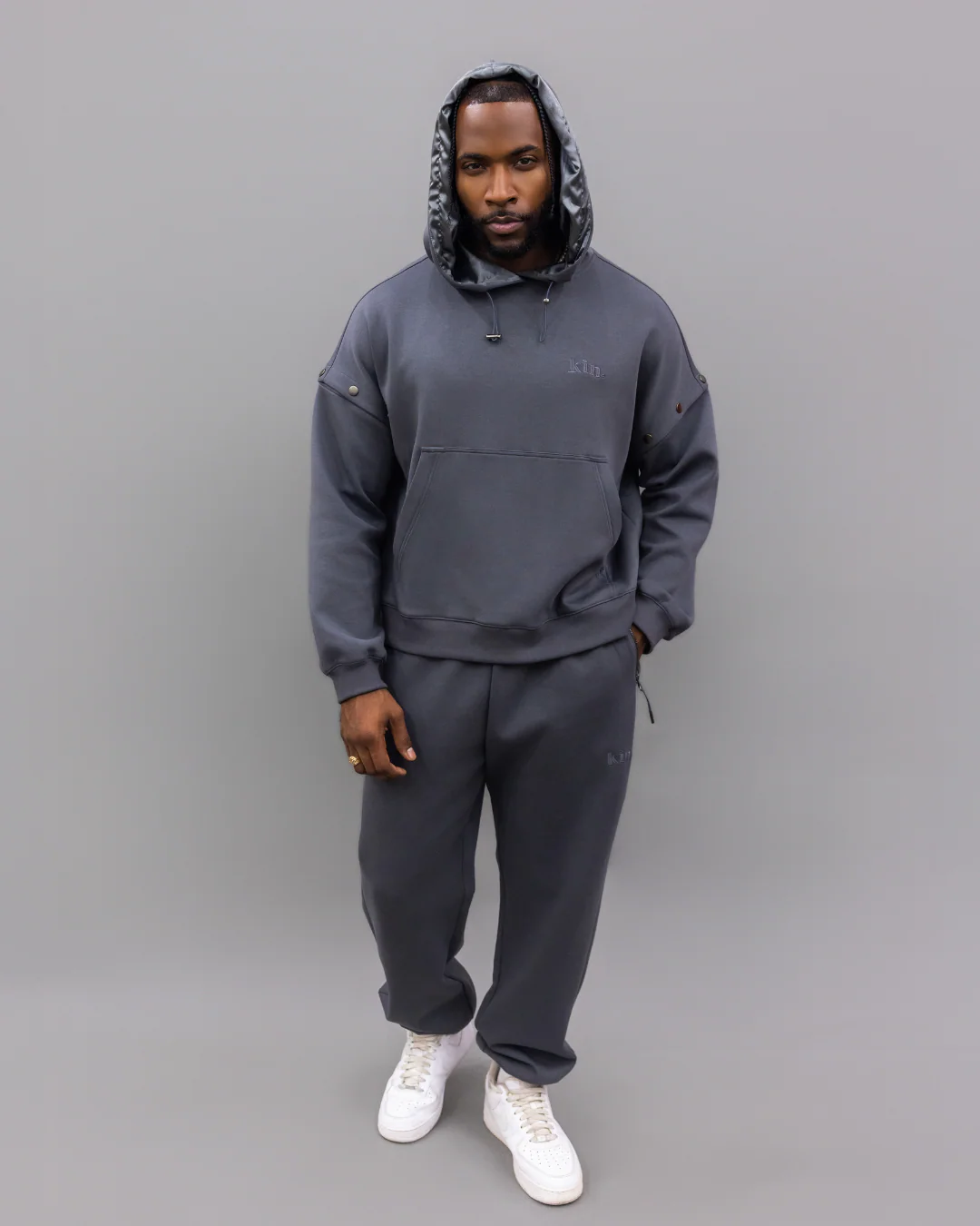 Charcoal Grey Convertible Pullover Satin Lined Hoodie 12 Charcoal Grey Convertible Pullover Satin Lined Hoodie