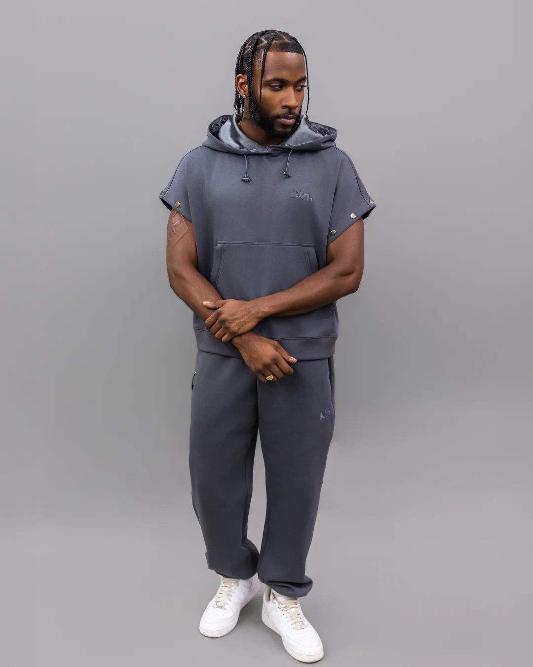 Charcoal Grey Convertible Pullover Satin Lined Hoodie 13 Charcoal Grey Convertible Pullover Satin Lined Hoodie