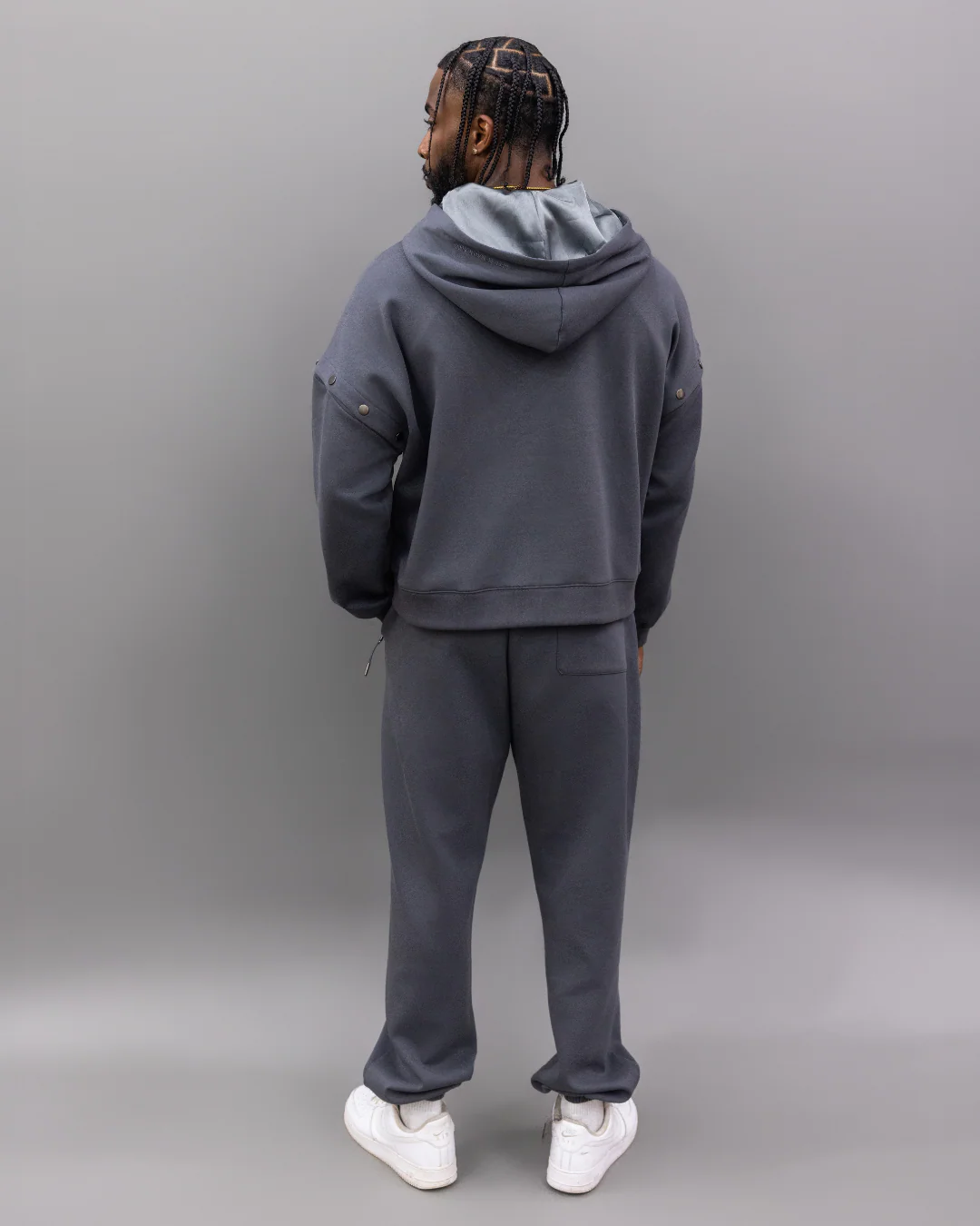 Charcoal Grey Convertible Pullover Satin Lined Hoodie 14 Charcoal Grey Convertible Pullover Satin Lined Hoodie