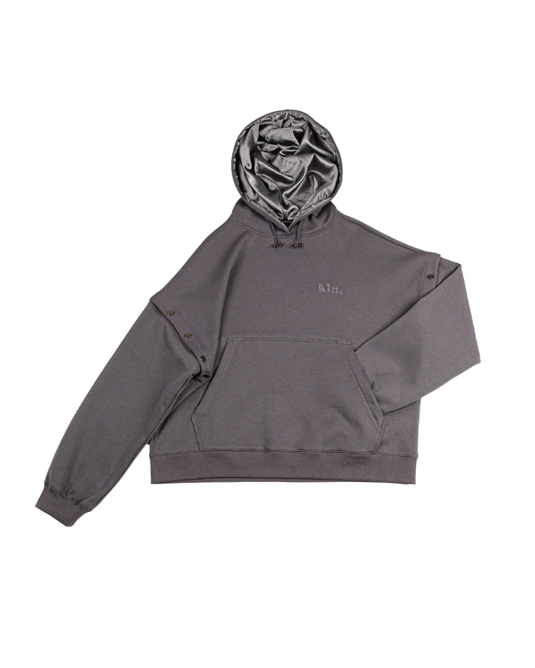Charcoal Grey Convertible Pullover Satin Lined Hoodie 19 Charcoal Grey Convertible Pullover Satin Lined Hoodie