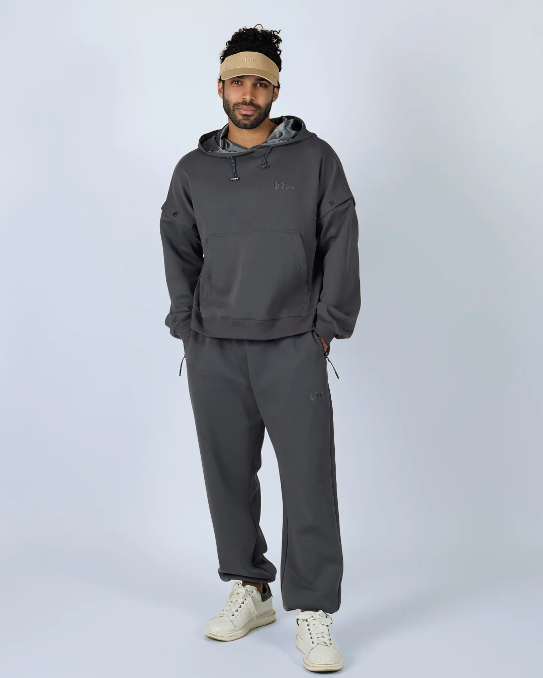 Charcoal Grey Convertible Pullover Satin Lined Hoodie