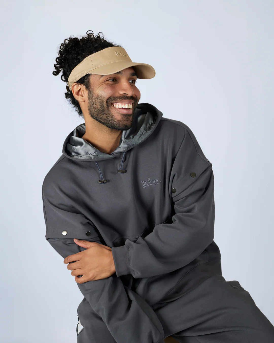 Charcoal Grey Convertible Pullover Satin Lined Hoodie 3 Charcoal Grey Convertible Pullover Satin Lined Hoodie