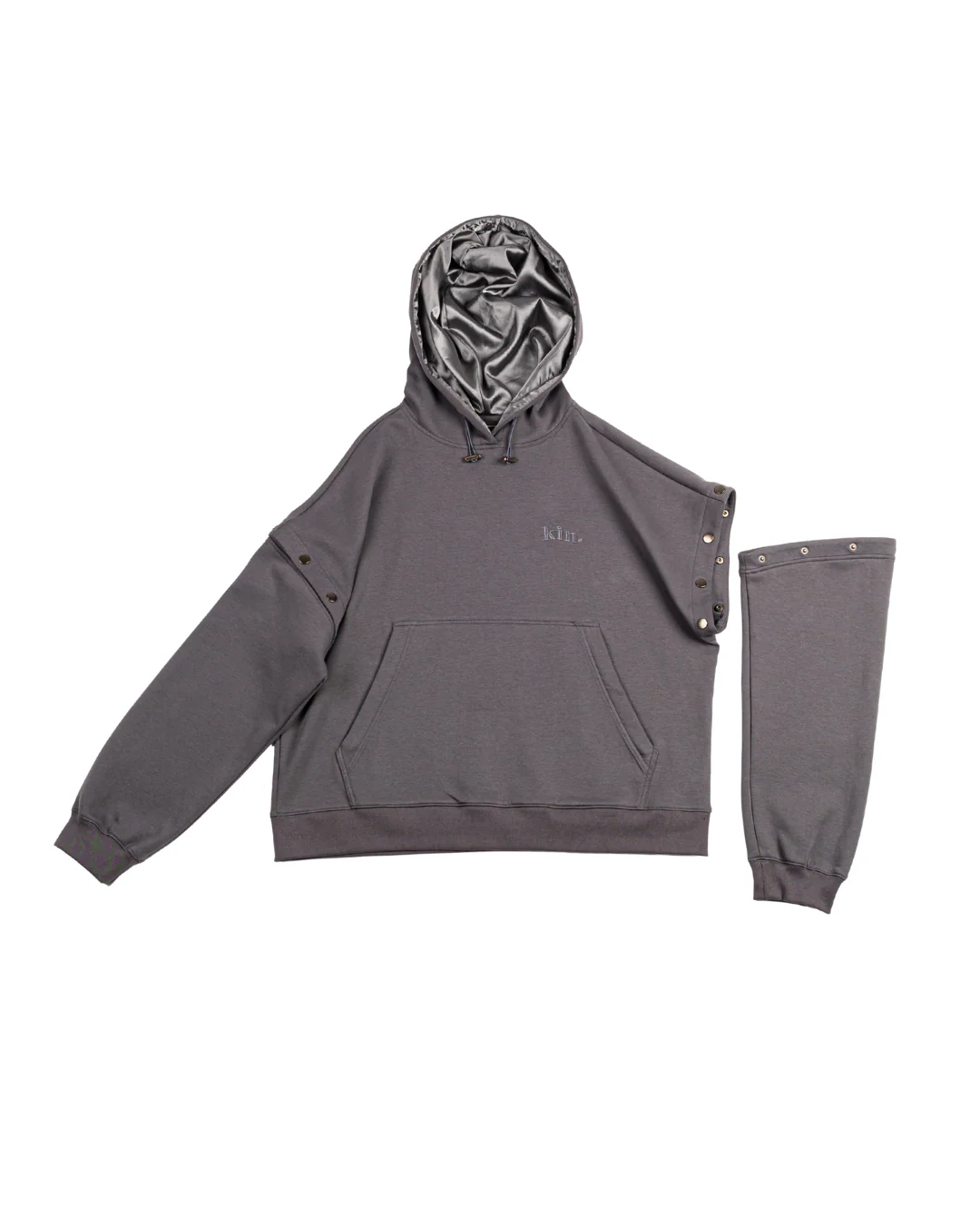 Charcoal Grey Convertible Pullover Satin Lined Hoodie 4 Charcoal Grey Convertible Pullover Satin Lined Hoodie