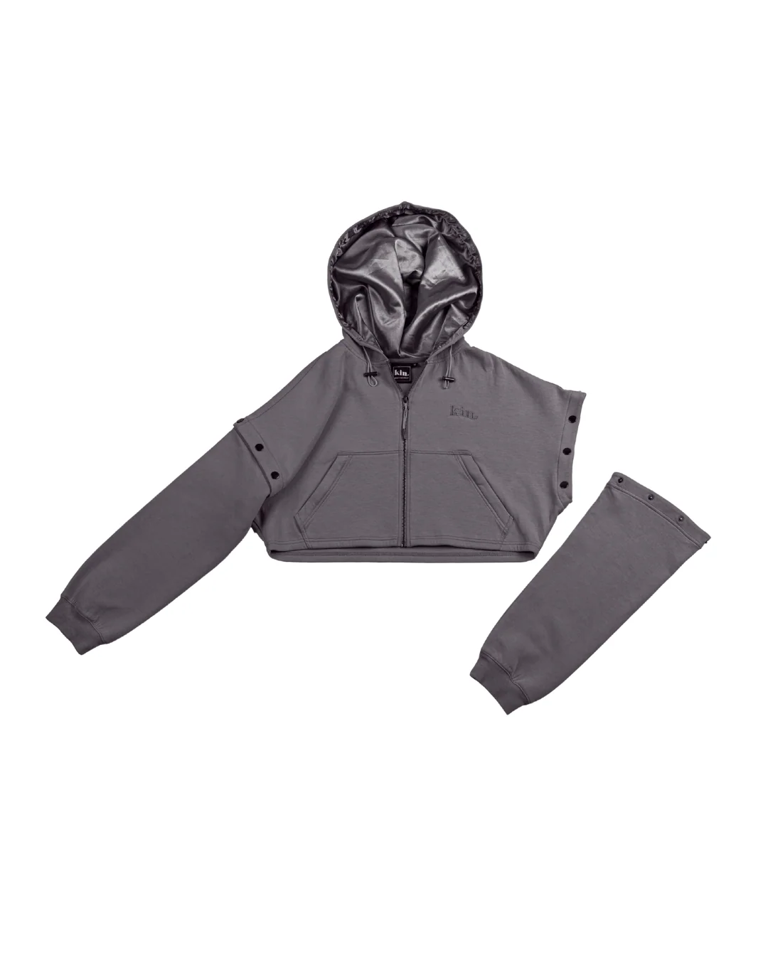 Charcoal Grey Convertible Zip Up Satin Lined Hoodie