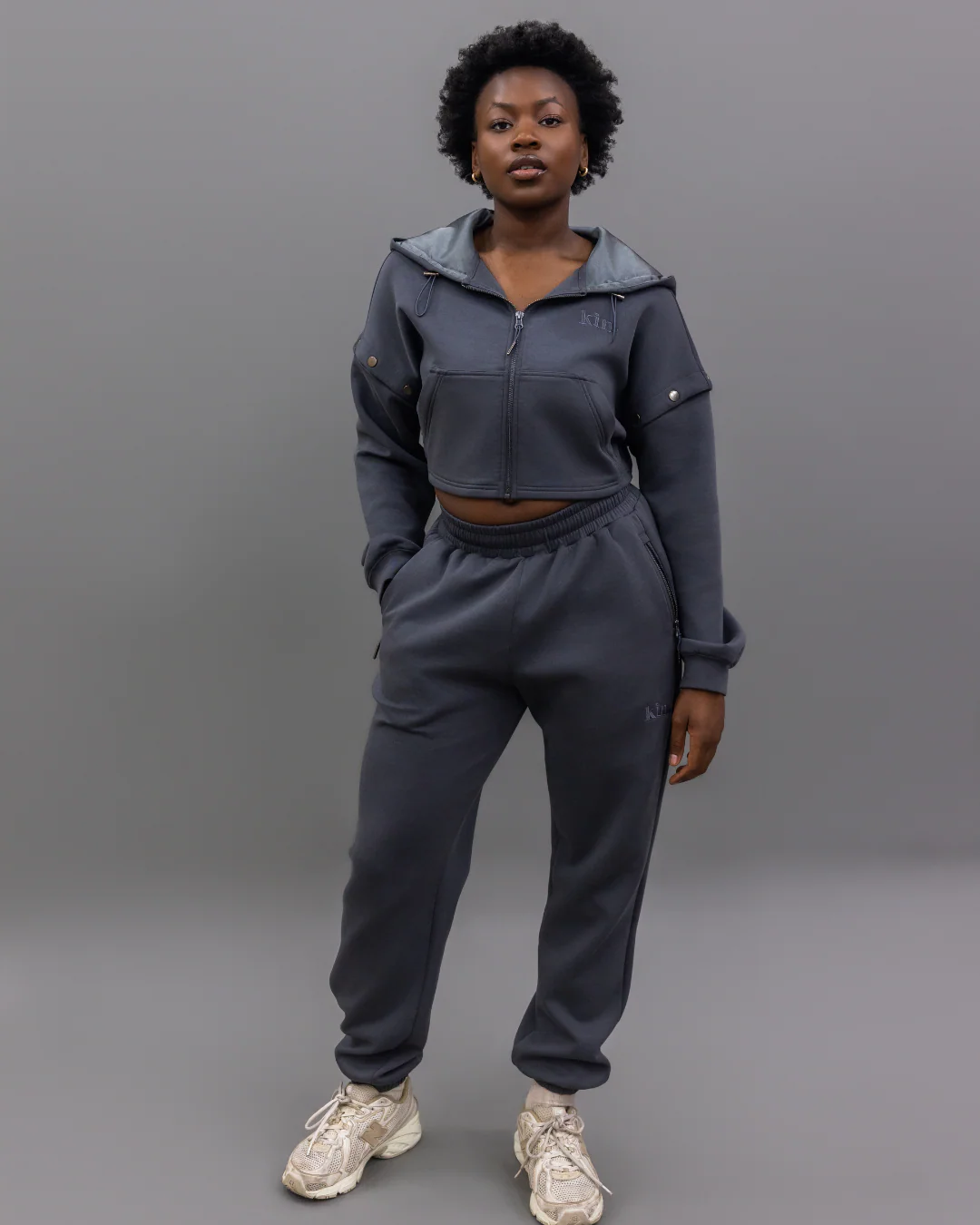 Charcoal Grey Convertible Zip Up Satin Lined Hoodie 14 Charcoal Grey Convertible Zip Up Satin Lined Hoodie