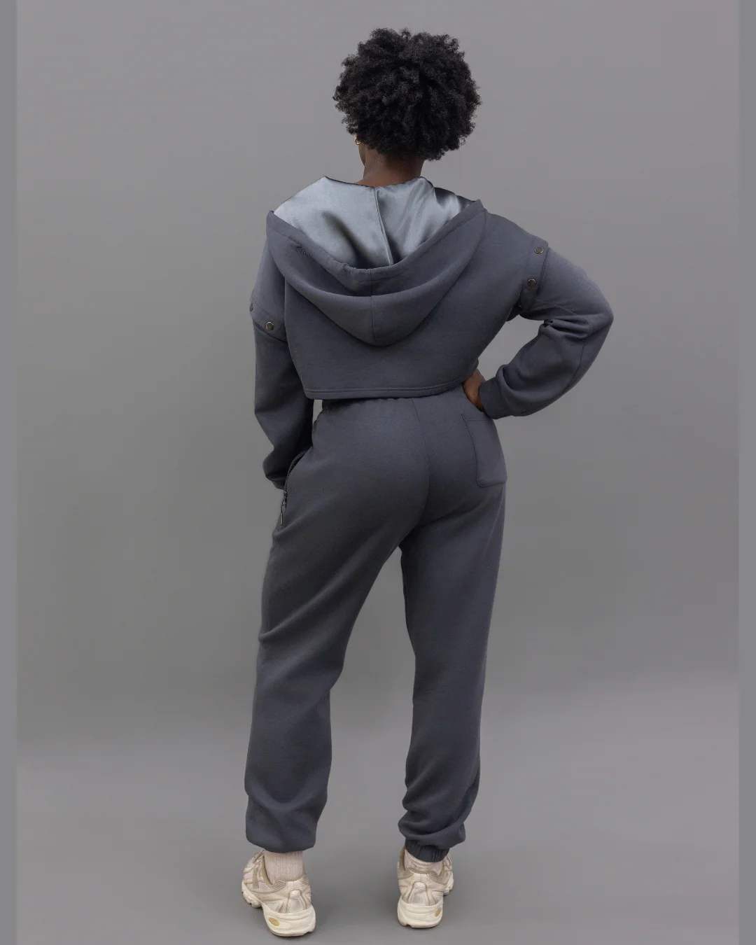 Charcoal Grey Convertible Zip Up Satin Lined Hoodie 16 Charcoal Grey Convertible Zip Up Satin Lined Hoodie