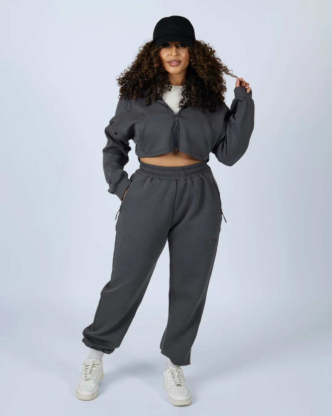 Charcoal Grey Convertible Zip Up Satin Lined Hoodie