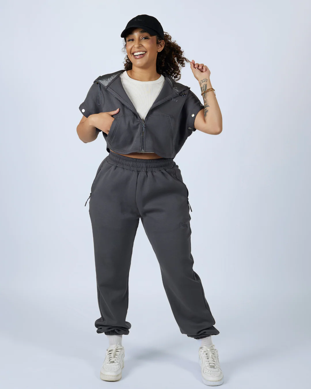Charcoal Grey Convertible Zip Up Satin Lined Hoodie 3 Charcoal Grey Convertible Zip Up Satin Lined Hoodie