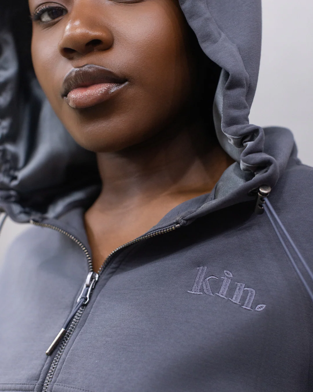 Charcoal Grey Convertible Zip Up Satin Lined Hoodie 8 Charcoal Grey Convertible Zip Up Satin Lined Hoodie