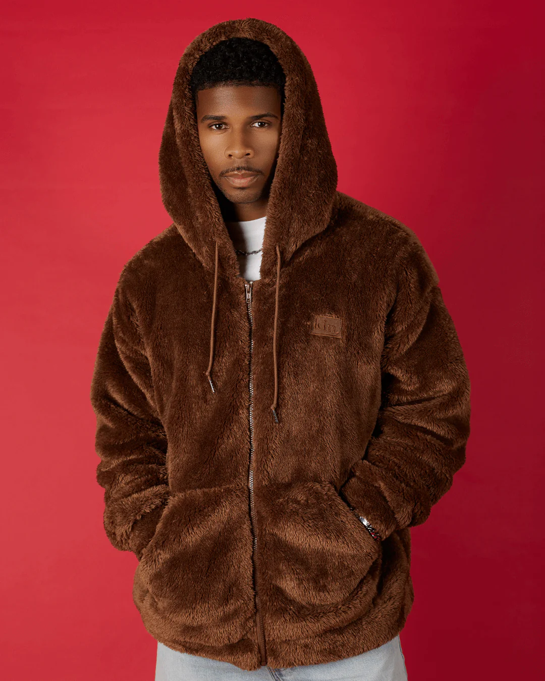Chocolate Thick Teddy Satin Lined Zip Up Hoodie