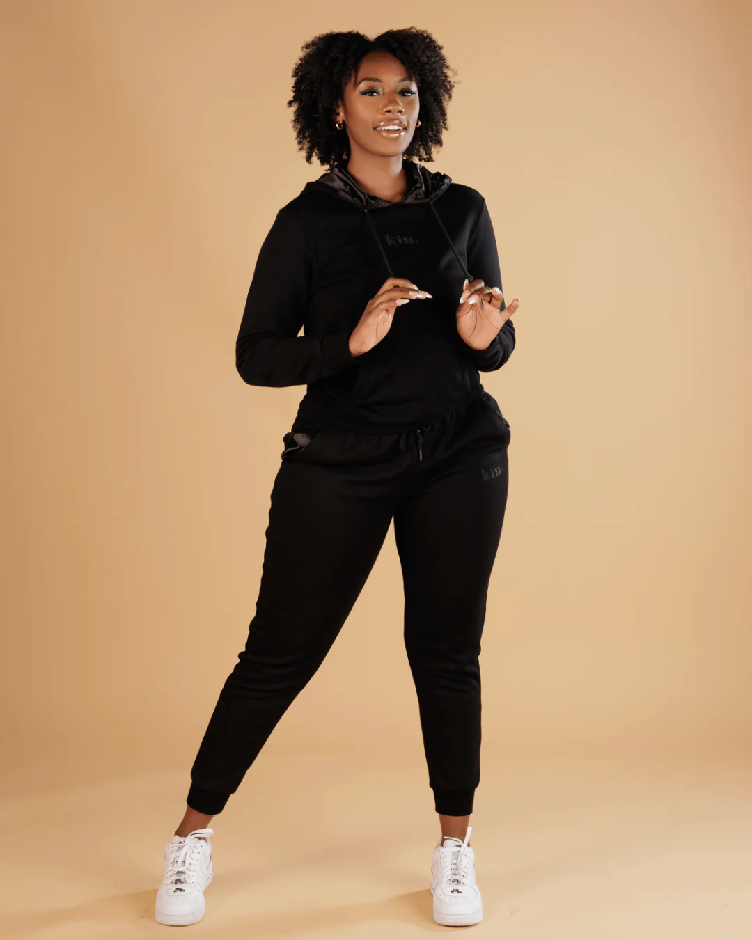 All Black Thin Satin Lined Hoodie