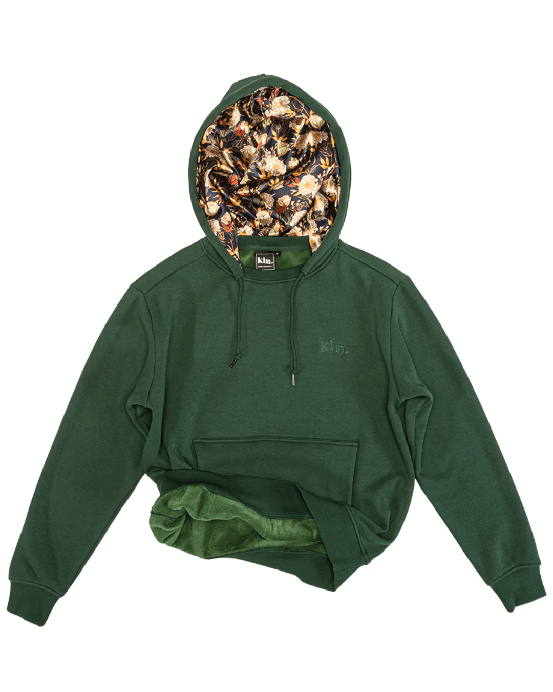 Green Floral Thick Satin Lined Hoodie
