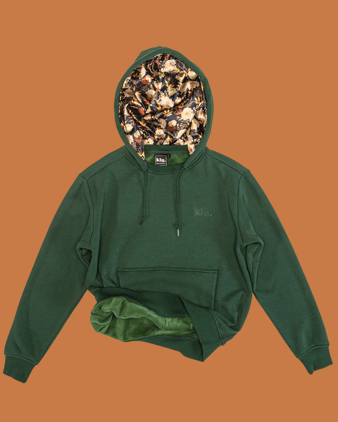 Green Floral Thick Satin Lined Hoodie 15 Green Floral Thick Satin Lined Hoodie