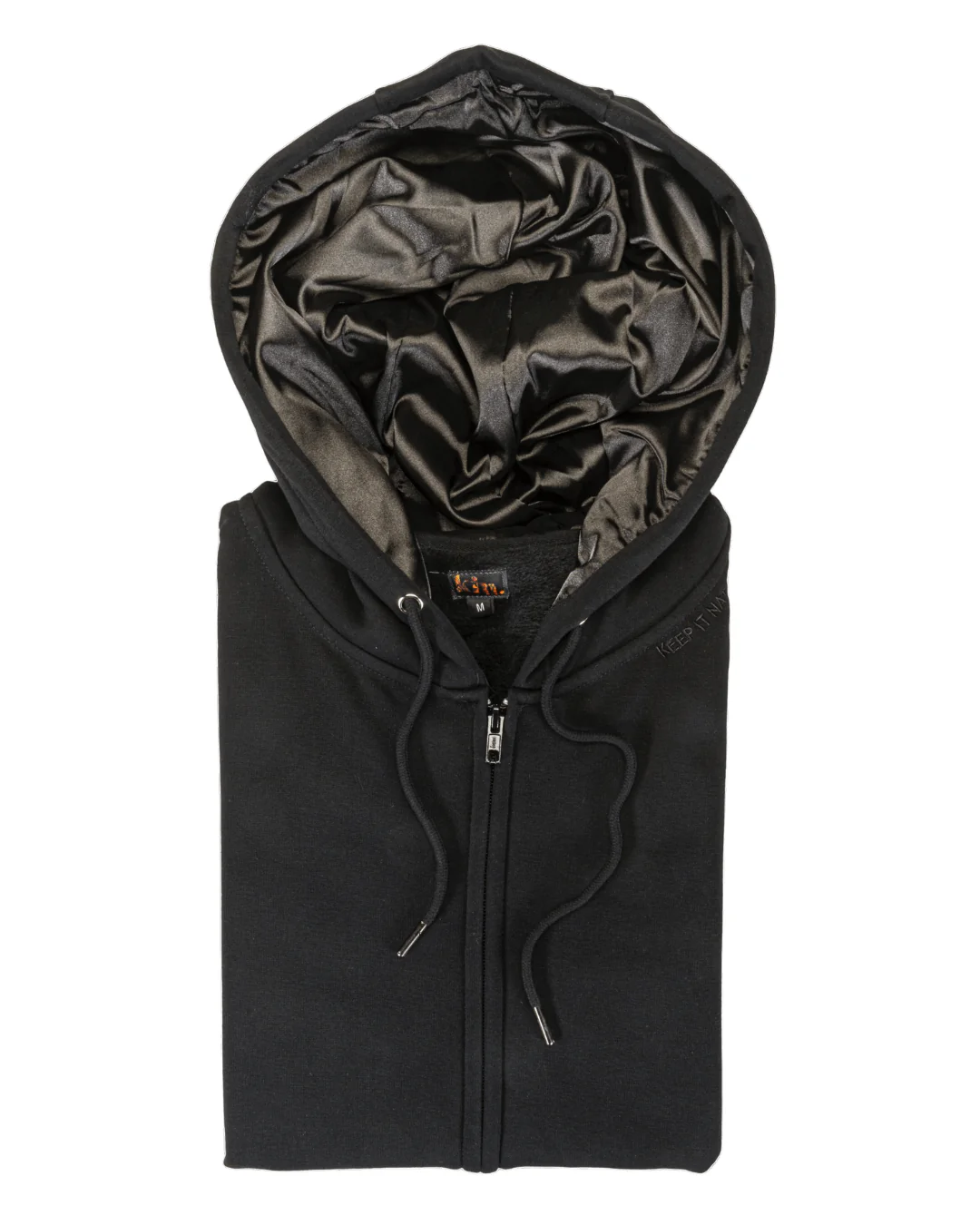 All Black Thin Satin Lined Zip Up Hoodie
